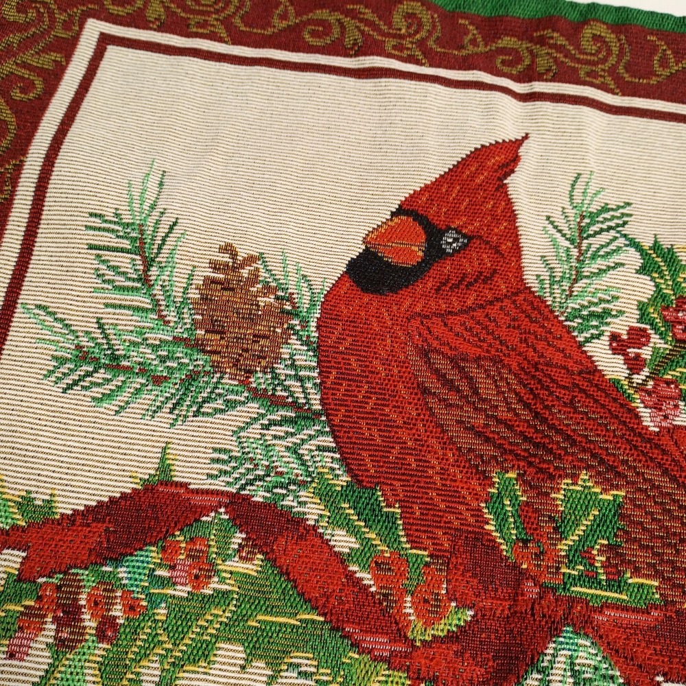 VTG Christmas Cardinal‎ With Poinsettias Tapestry Throw Pillow Cover Only 17" - Picture 5 of 7